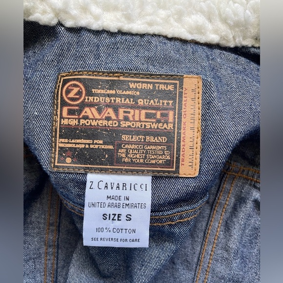 Z Cavaricci Dark Wash Denim Jean Jacket, Trucker Jacket With Sherpa Trim, Small - Picture 5 of 6